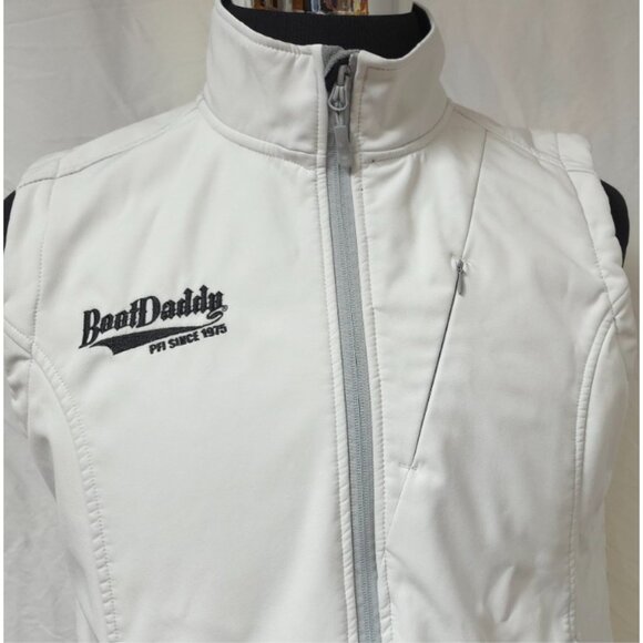 Boot Daddy Womems Medium White Zip Up Cowgirl Western Fleece Lined Logo Vest - Picture 2 of 15